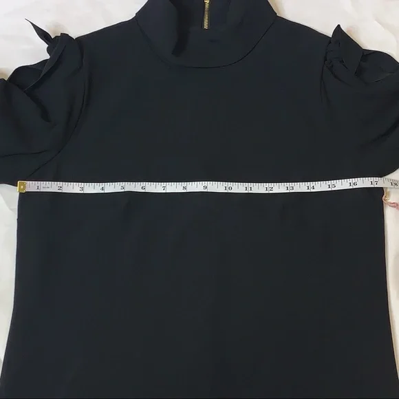 💥SOLD💥Alex Marie Nina Bow Sleeves Mock Neck Mini Dress Black Sz 2 NWT - Picture 7 of 10